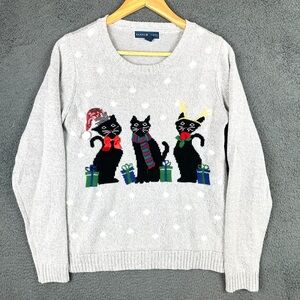 Karen Scott Women's Sweater Cats Graphic Knit Holiday Gray Size L